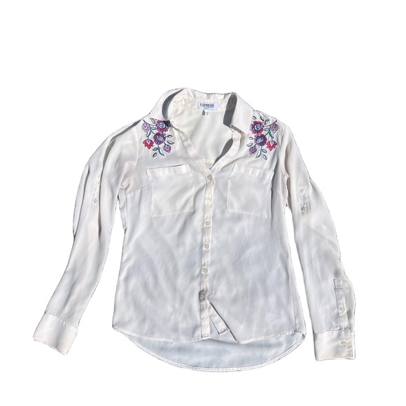 Express Tops - Express White Blouse with Floral Embroidery